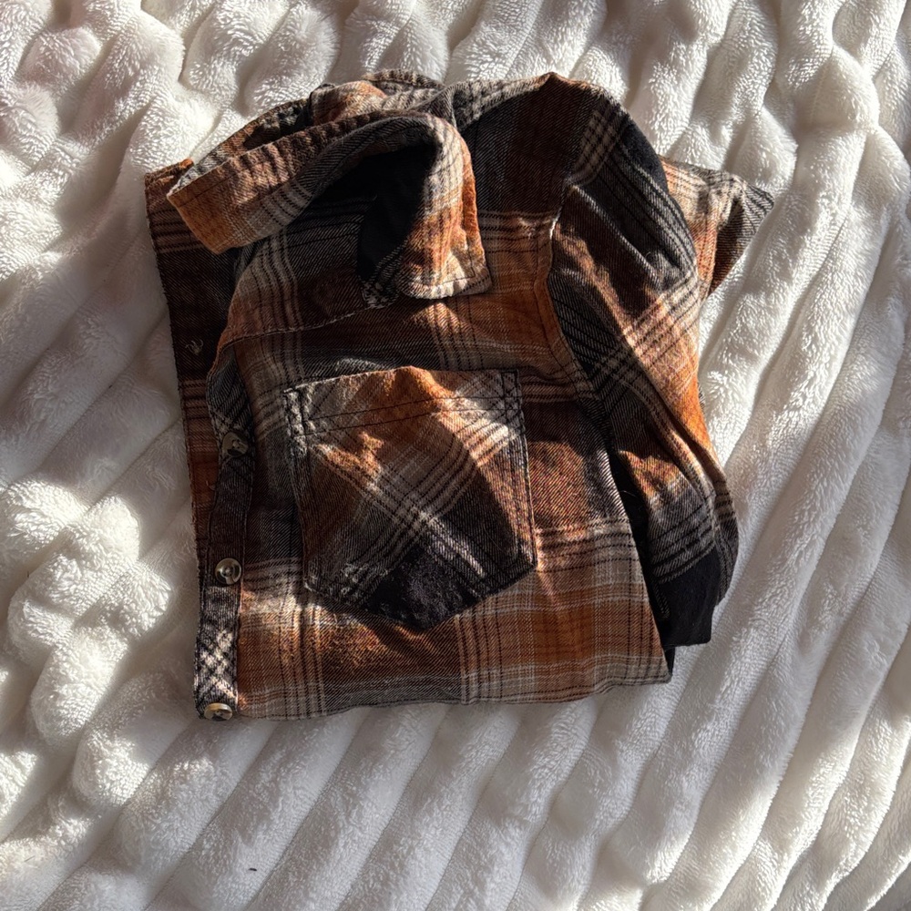 Maurices Orange and Black Plaid Button-Down Shirt